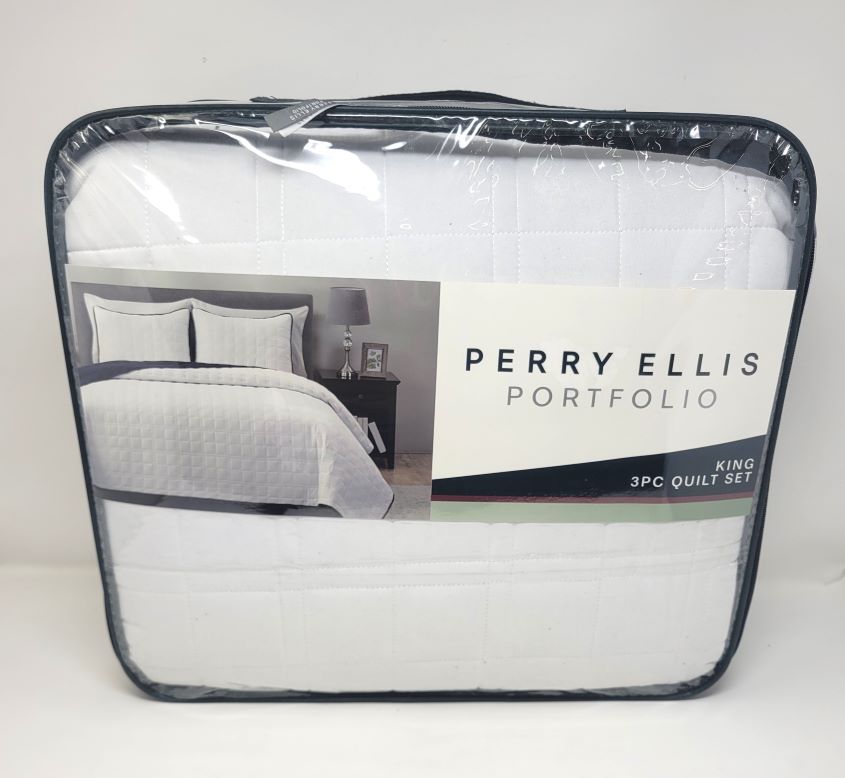 QUILT PLAID  KING WHITE BLUE
