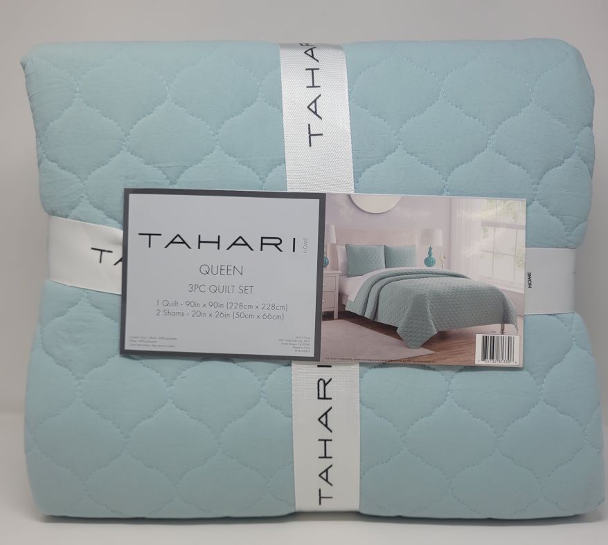 3PC SOLID QUILT QUEEN-AQUA