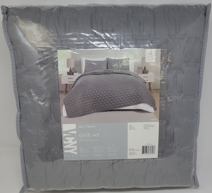STANTON 3PC QUEEN QUILT SET GREY