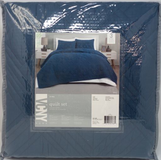 TREX 3PC KING SET QUILT BLU