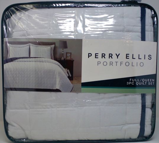 PERRY 3PC QUILT F/QUEEN WHT/BLU