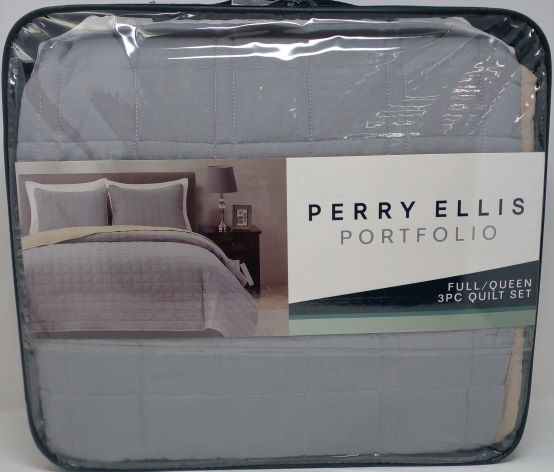PERRY 3PC QUILT F/QUEEN GRY/TAUP