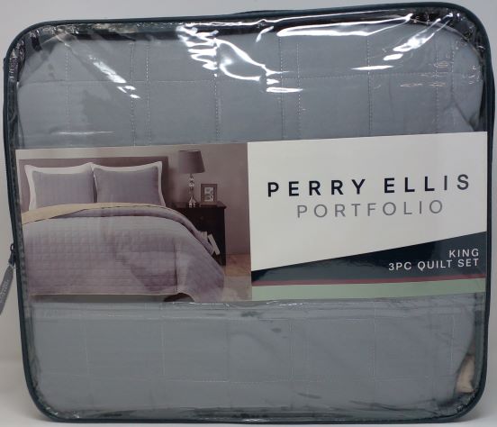 PERRY E QUILT 3PC KING GRY/TAUPE