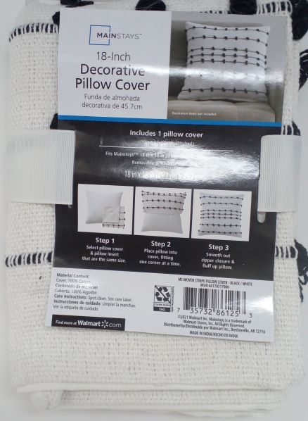 18X18 BLK/WHT STRIP PLLW COVER