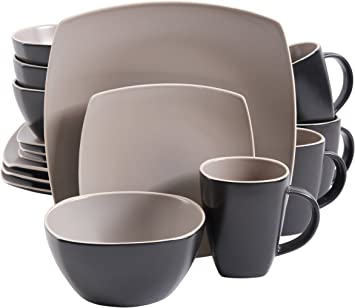16PC SQ TAUPE/BLK DINRWARE
