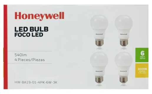 4PK HONEYWELL LED BULB 6W/3K