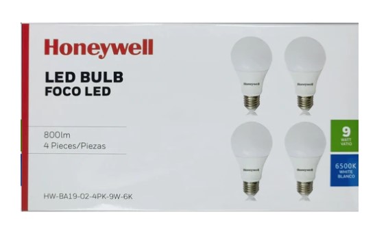4PK HONEYWELL LED BULB 9W/65K